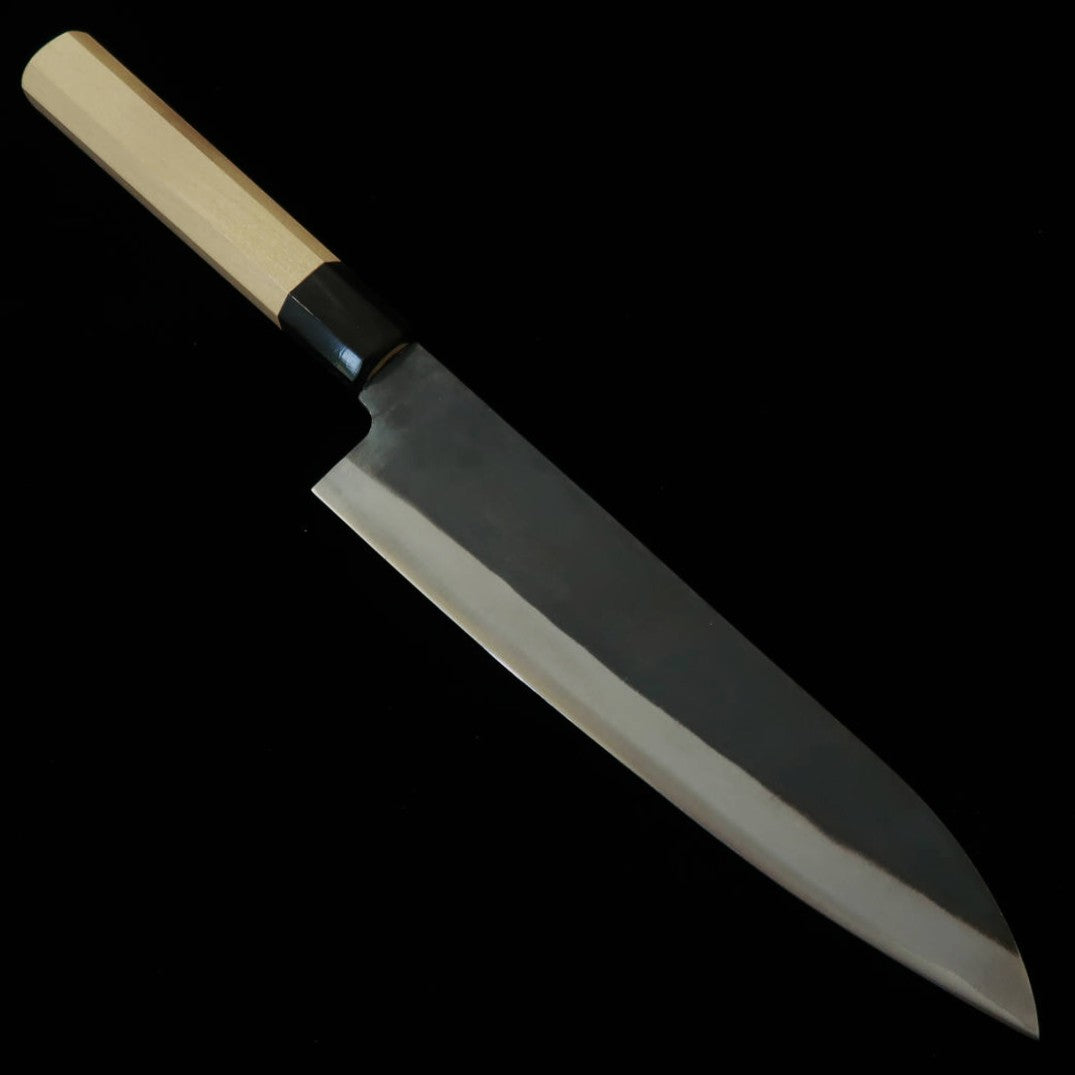 Miura Chef's Knife, Blue Paper No. 1, Stainless Steel Clad, Black Finish, with Paulownia Octagonal Handle (210mm)