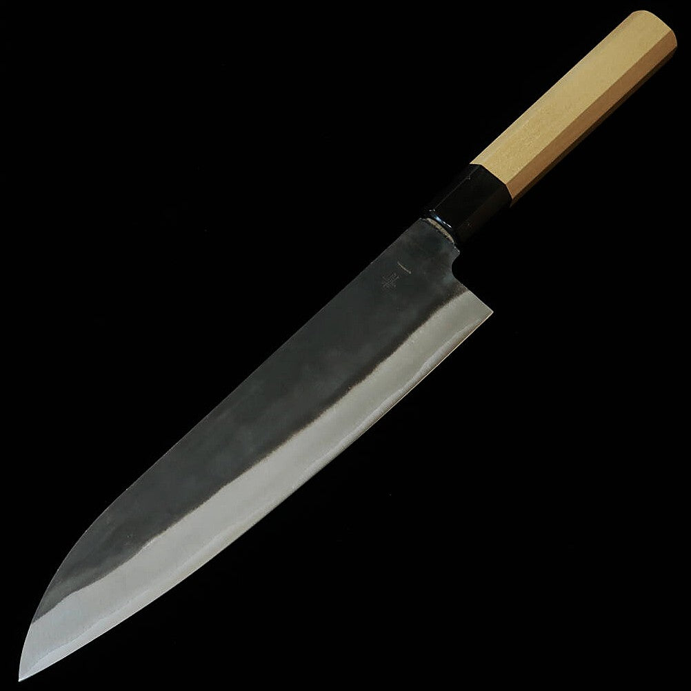 Miura Chef's Knife, Blue Paper No. 1, Stainless Steel Clad, Black Finish, with Paulownia Octagonal Handle (210mm)