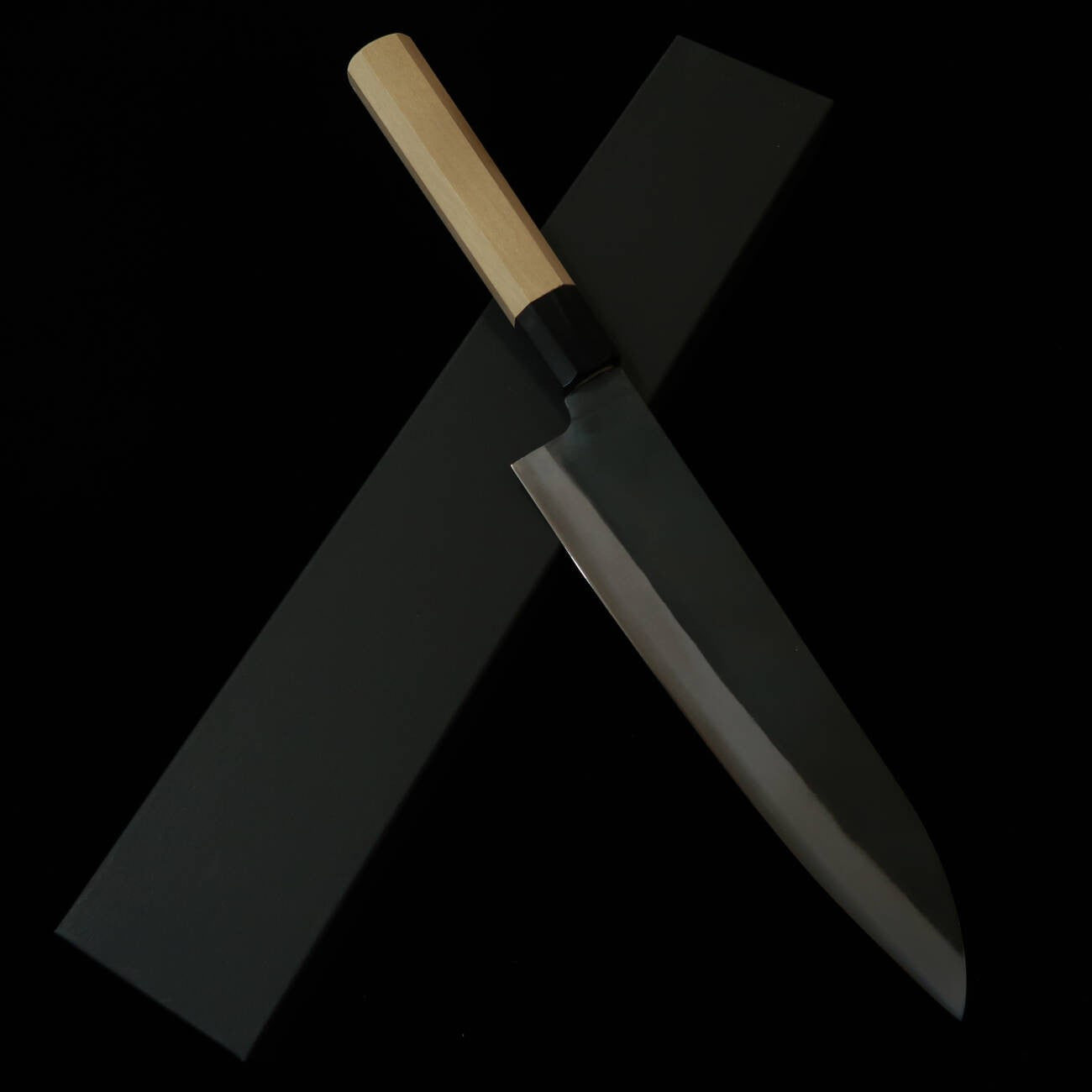 Miura Chef's Knife, Blue Paper No. 1, Stainless Steel Clad, Black Finish, with Paulownia Octagonal Handle (210mm)