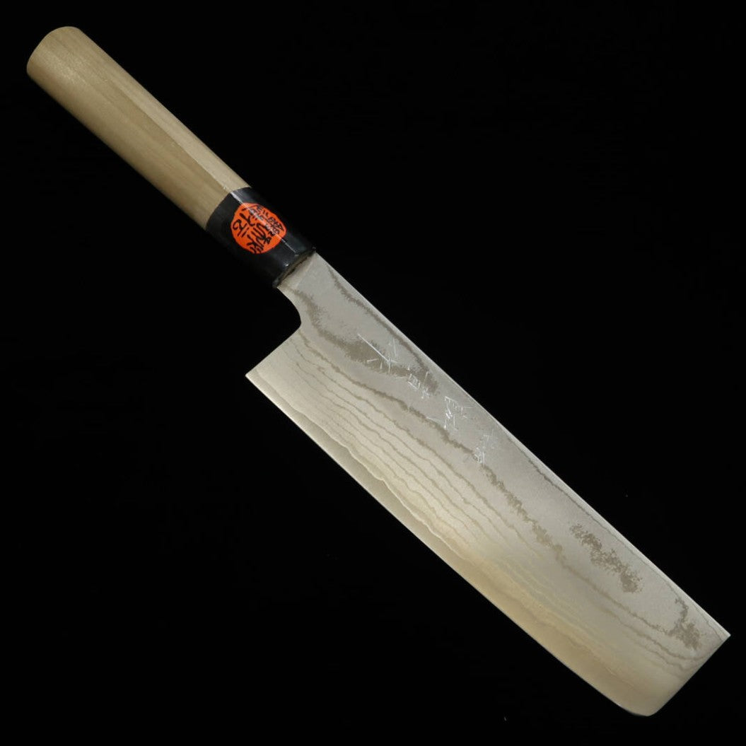 Tanaka Kazuyuki Hamono Seisakusho SHIGEKI TANAKA nakiri VG10 damasco, mango de magnolia con virola de cuerno de búfalo en forma de castaña (170 mm)