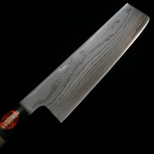 Tanaka Kazuyuki Hamono Seisakusho SHIGEKI TANAKA nakiri VG10 damasco, mango de magnolia con virola de cuerno de búfalo en forma de castaña (170 mm)