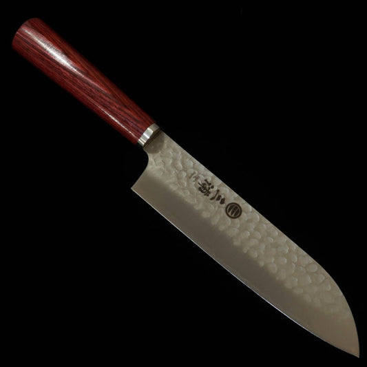 Miura Santoku VG10 Hammered Finish Red Laminated Wood Handle (165mm)