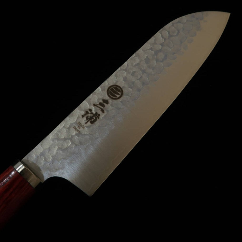 Miura Santoku VG10 Hammered Finish Red Laminated Wood Handle (165mm)