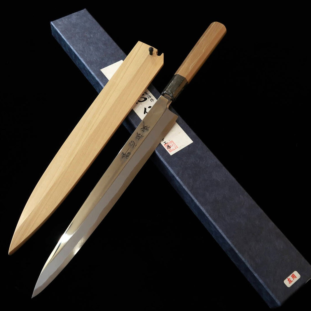 SUISIN Suisin Denshō obra de Kenji Togashi yanagiba para zurdos Shirogami #1 espejo mango octogonal de magnolia con funda de magnolia (270 mm)