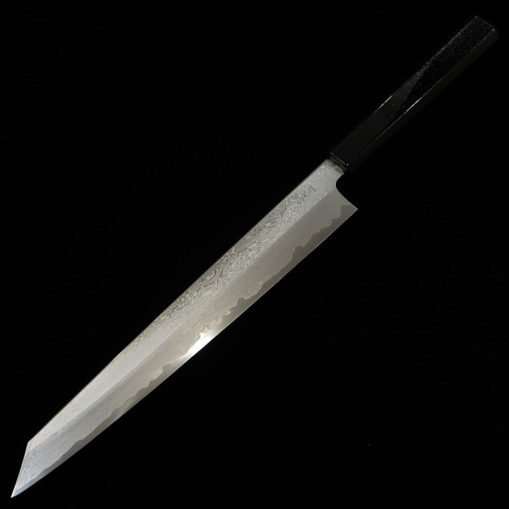 Kagekiyo KAGEKIYO Kiritsuke Sujihiki japonés Acero Azul nº1 Damasco, mango hira-me (270 mm)