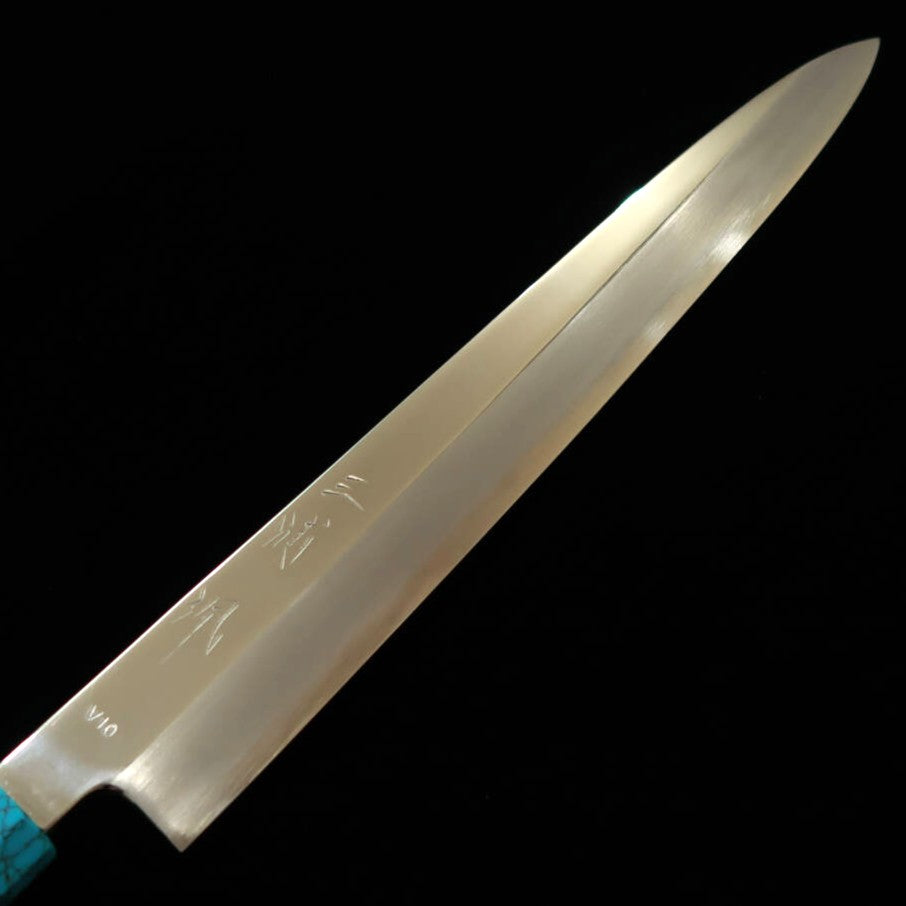 三浦佩MIURA Obidama 柳刃 VG10 鏡面仕上げ カスタムハンドルターコイズ（300mm）