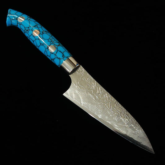 Saji Takeshi, New Nomura Type SG2 Diamond Finish Petty Knife, Blue Turquoise (90mm)