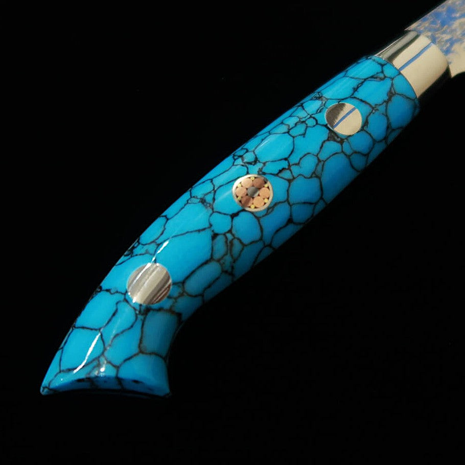 Saji Takeshi, New Nomura Type SG2 Diamond Finish Petty Knife, Blue Turquoise (90mm)
