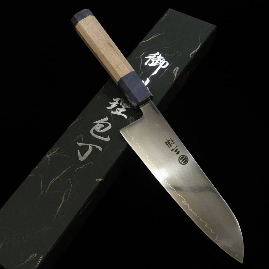 MIURA Hikari santoku SLD pulido mango de arce doble aro -azul- (170 mm)