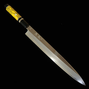 Miura Hai MIURA Obidama yanagiba VG10, acabado espejo, mango personalizado amarillo (270 mm)