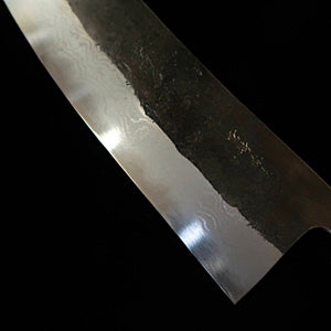 MIYAZAKI KAJIYA Miyazaki Kajiya, acier Aogami n°2, noyau multi-couches, - Tsubaki - santoku kiritsuke, manche en chêne laqué brûlé (185 mm)