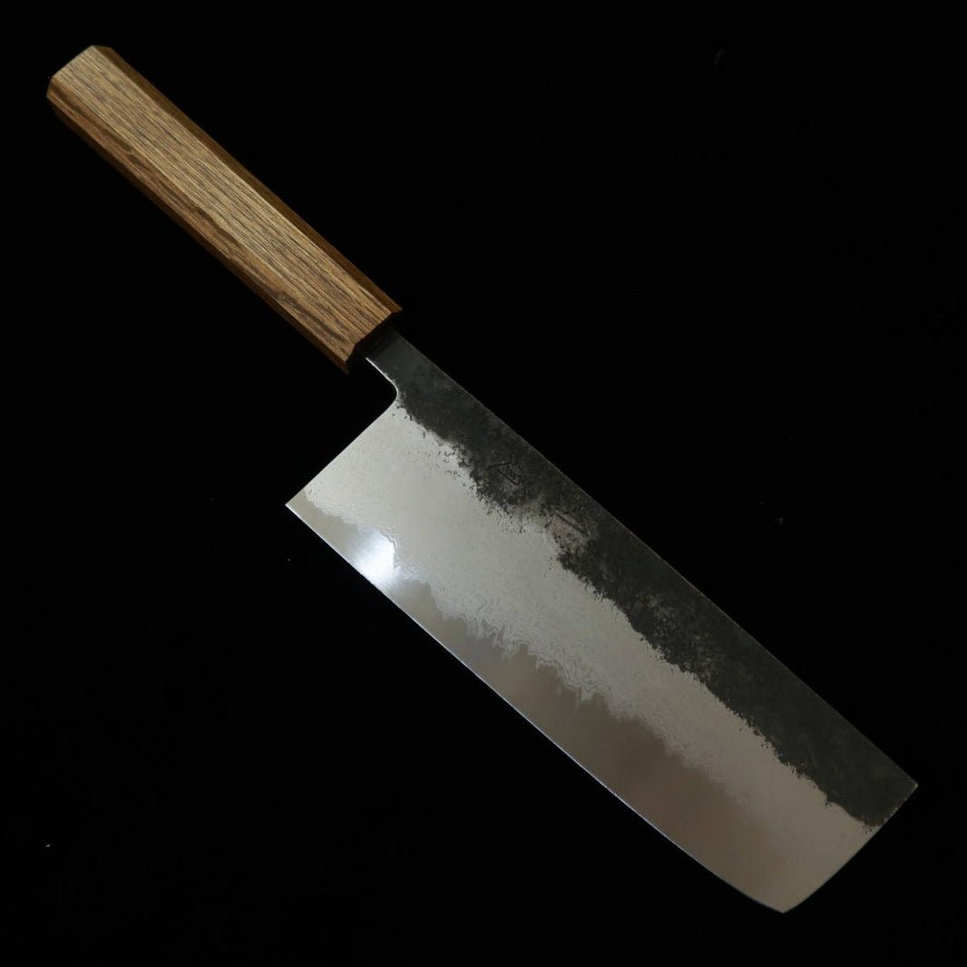 刃道HADO 墨 菜切 青紙一号 黒打ち ダマスカス 樫黒八角柄 （165mm）