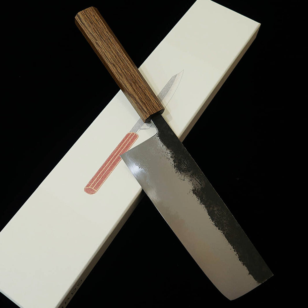 刃道HADO 墨 菜切 青紙一号 黒打ち ダマスカス 樫黒八角柄 （165mm）