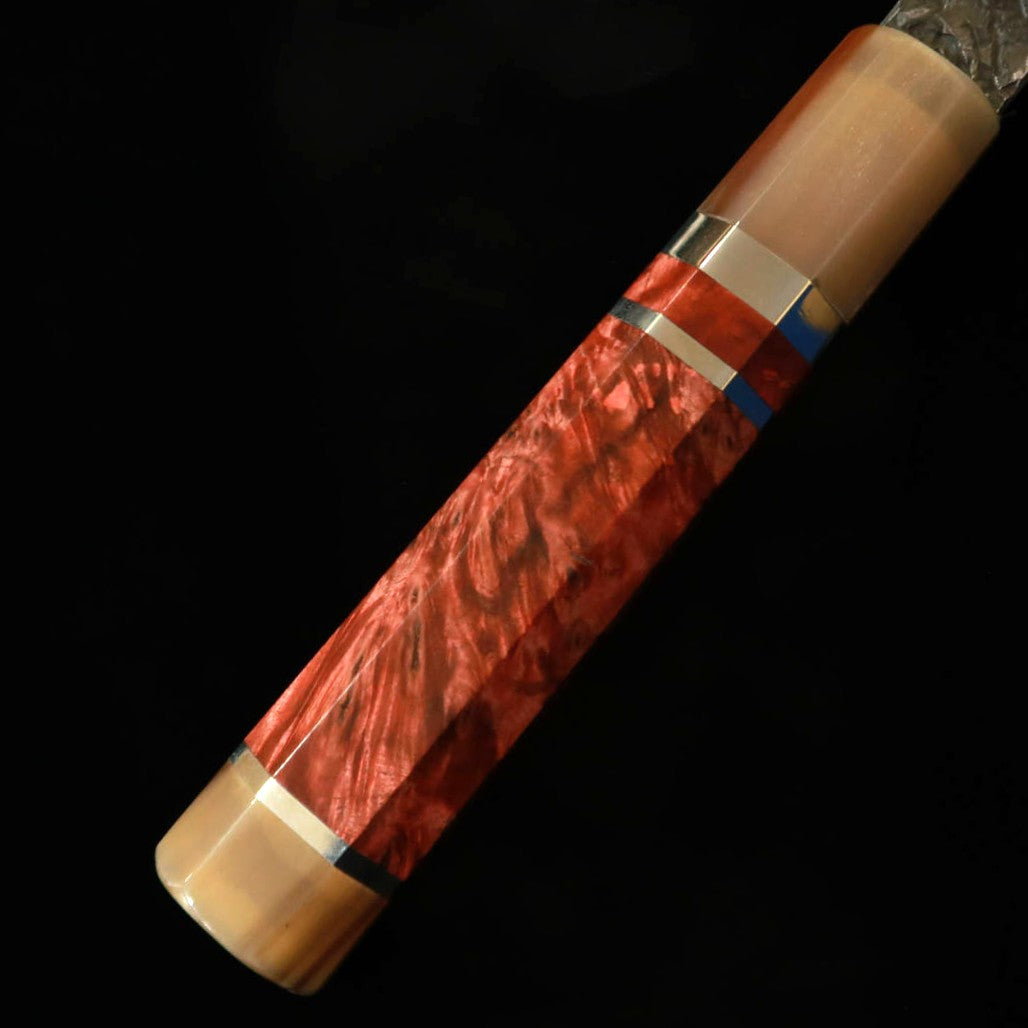 KISUKE [ENN] Manaka Hamono Gyuto, Aogami No.1, Kurouchi Tsuchime Damascus Honkasumi Polish, Red-Brown Stabilized Handle (240mm)