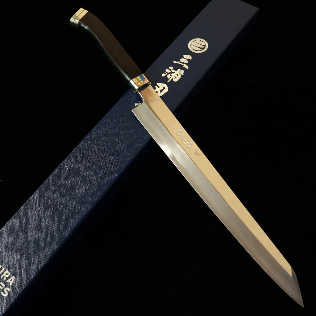 MIURA佩 MIURA Obidama – Yanagiba kiritsuke VG10, finition miroir, manche western en ébène (270 mm)