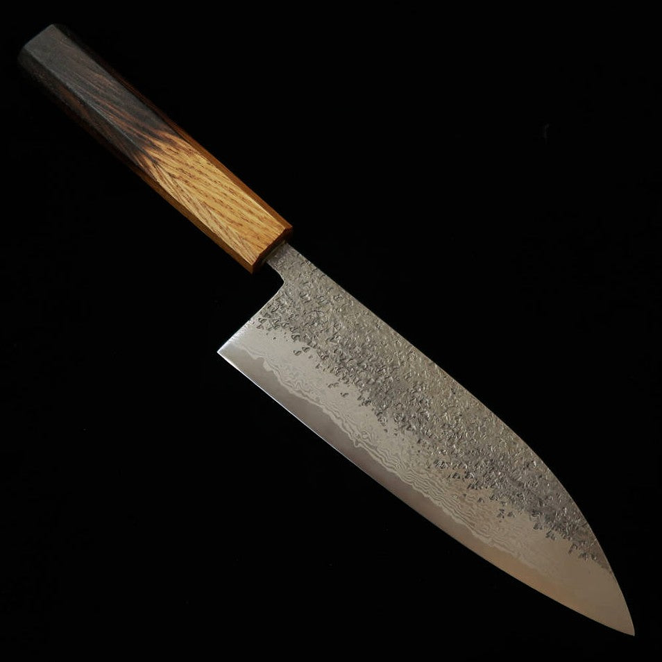 Miyazaki Kajiya MIYAZAKI KAJIYA Santoku Gin-3 damas martelé, traitement subzéro, manche en chêne laqué (180 mm)