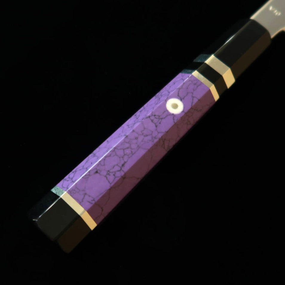 MIURA Hai Miura Obidama, yanagiba à bout rond, VG10, finition miroir, manche custom violet (300 mm)