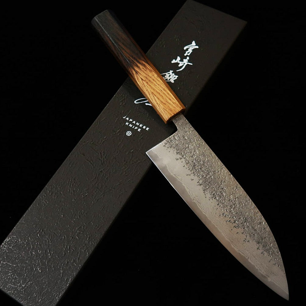 Miyazaki Kajiya MIYAZAKI KAJIYA Santoku Gin-3 damas martelé, traitement subzéro, manche en chêne laqué (180 mm)