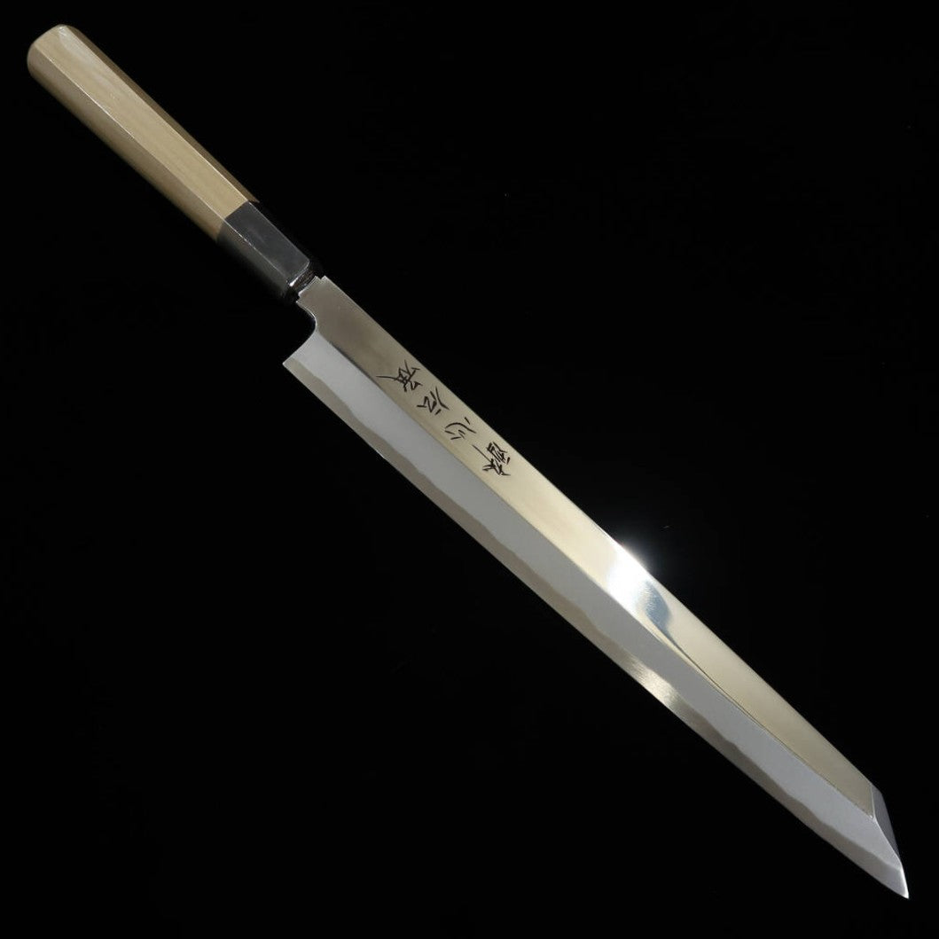 SUISIN Suisin Denshō, yanagiba tipo ken, Shirogami #1, acabado espejo, mango hexagonal medio redondo de magnolia con búfalo (270 mm)