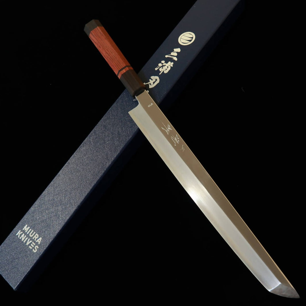MIURA Obidama – yanagiba bout rond, VG10, finition miroir, manche en bubinga (300 mm)