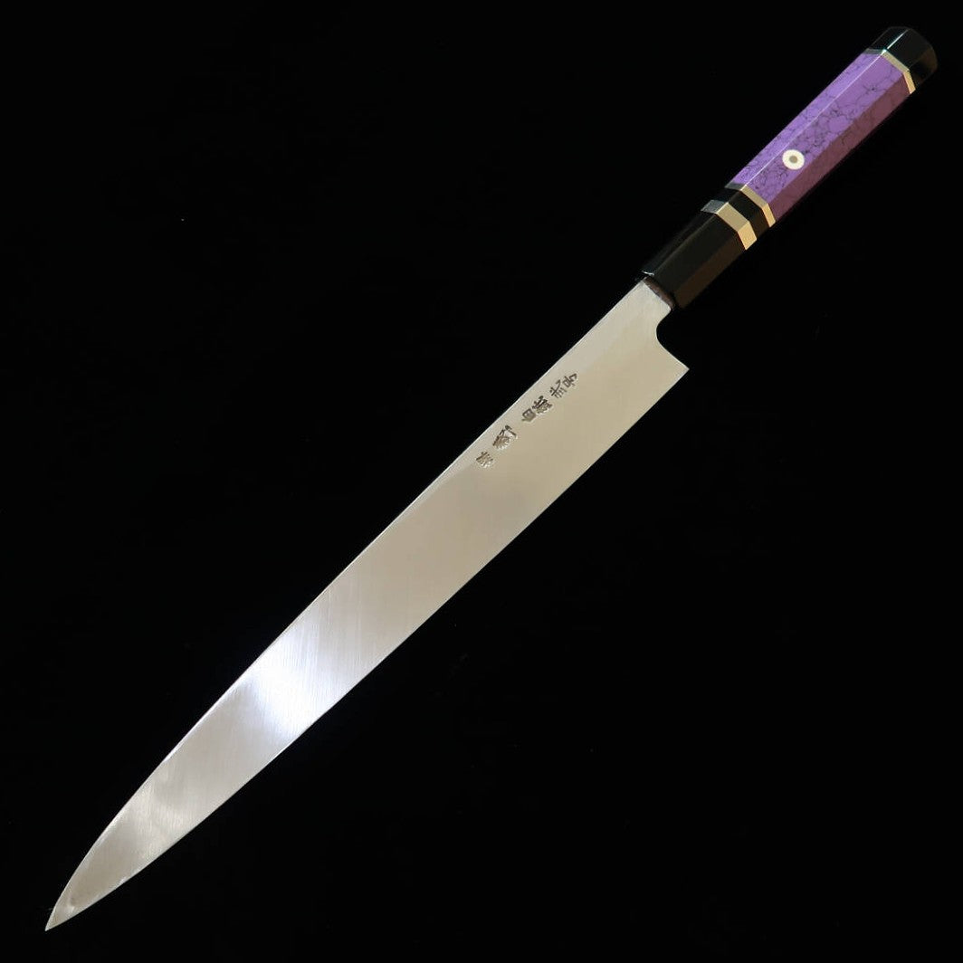 三浦頂MIURA Itadaki 田中義一 柳刃 白紙二号 黒打ち カスタムハンドル パープル（270mm）