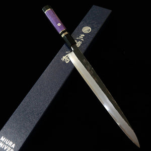 三浦頂MIURA Itadaki 田中義一 柳刃 白紙二号 黒打ち カスタムハンドル パープル（270mm）