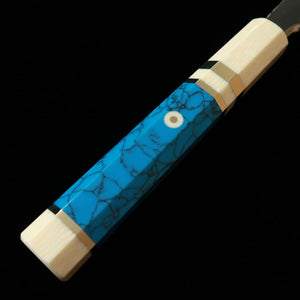 MIURA Itadaki Miura Itadaki – Giichi Tanaka Kiritsuke yanagiba Shirogami n°2, kuro-uchi, manche en turquoise blanc (270 mm)