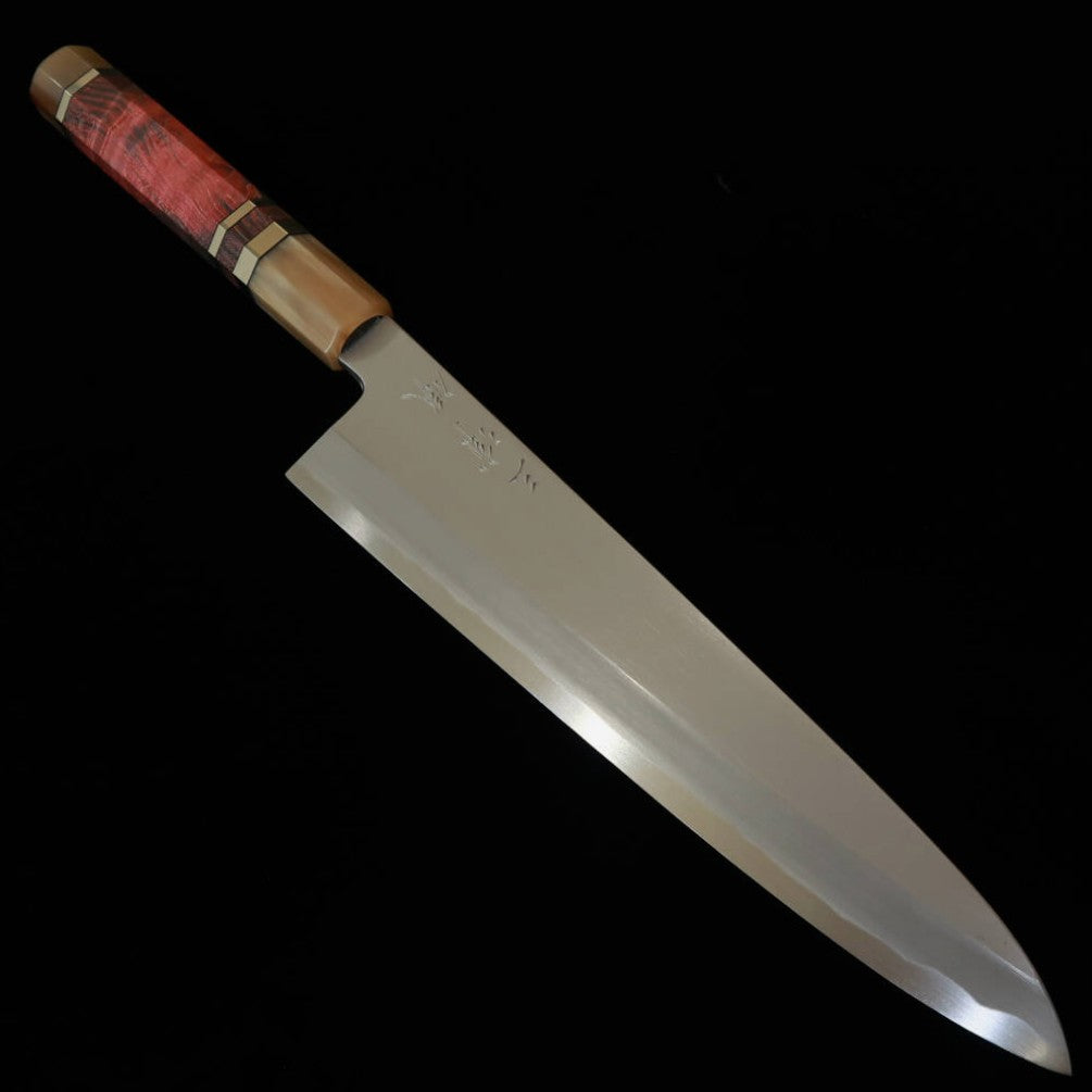 MIURA Obidama Gyuto unilatéral, acier blanc n°2, finition bokashi, manche en bois stabilisé rouge brun (240 mm)