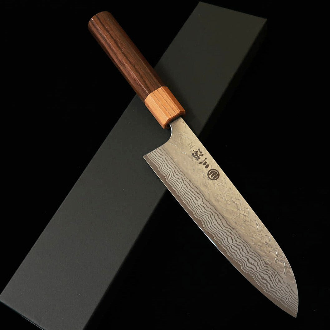 三浦MIURA 三徳 VG XEOS 鎚目 ダマスカス 紫檀ケヤキ八角柄（165mm）