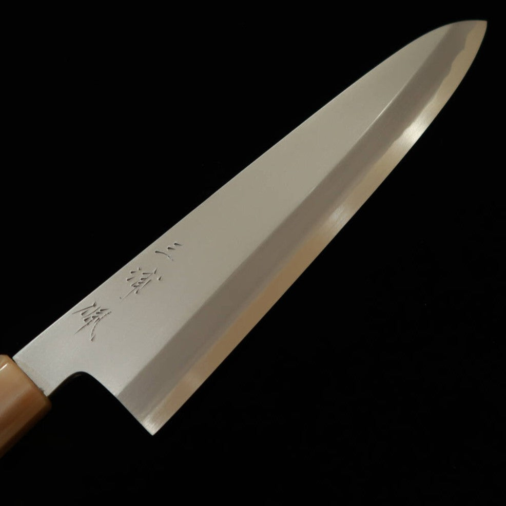 MIURA Obidama Single Bevel Gyuto, Shirogami No. 2 Bokashi Finish with Red Brown Stabilized Wood Handle (240mm)