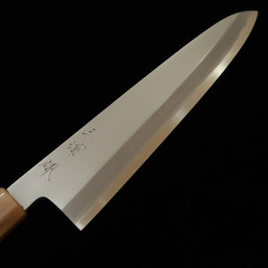 MIURA Obidama Single Bevel Gyuto, Shirogami No. 2 Bokashi Finish with Red Brown Stabilized Wood Handle (240mm)