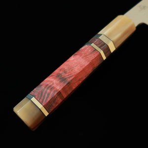 MIURA Obidama Single Bevel Gyuto, Shirogami No. 2 Bokashi Finish with Red Brown Stabilized Wood Handle (240mm)