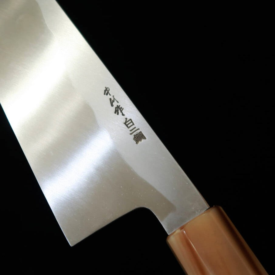MIURA Obidama Single Bevel Gyuto, Shirogami No. 2 Bokashi Finish with Red Brown Stabilized Wood Handle (240mm)