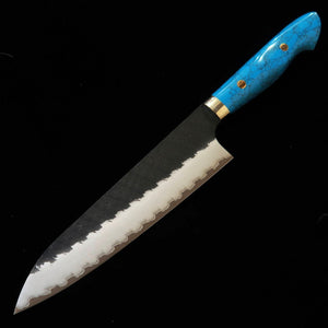 二唐刃物鍛錬所NIGARA  牛刀 SG2 黒打 鎚目 ターコイズハンドル（210/240mm）