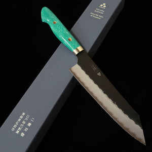 二唐刃物鍛錬所NIGARA  切付牛刀 SG2 黒打 鎚目 ターコイズハンドル（210mm）