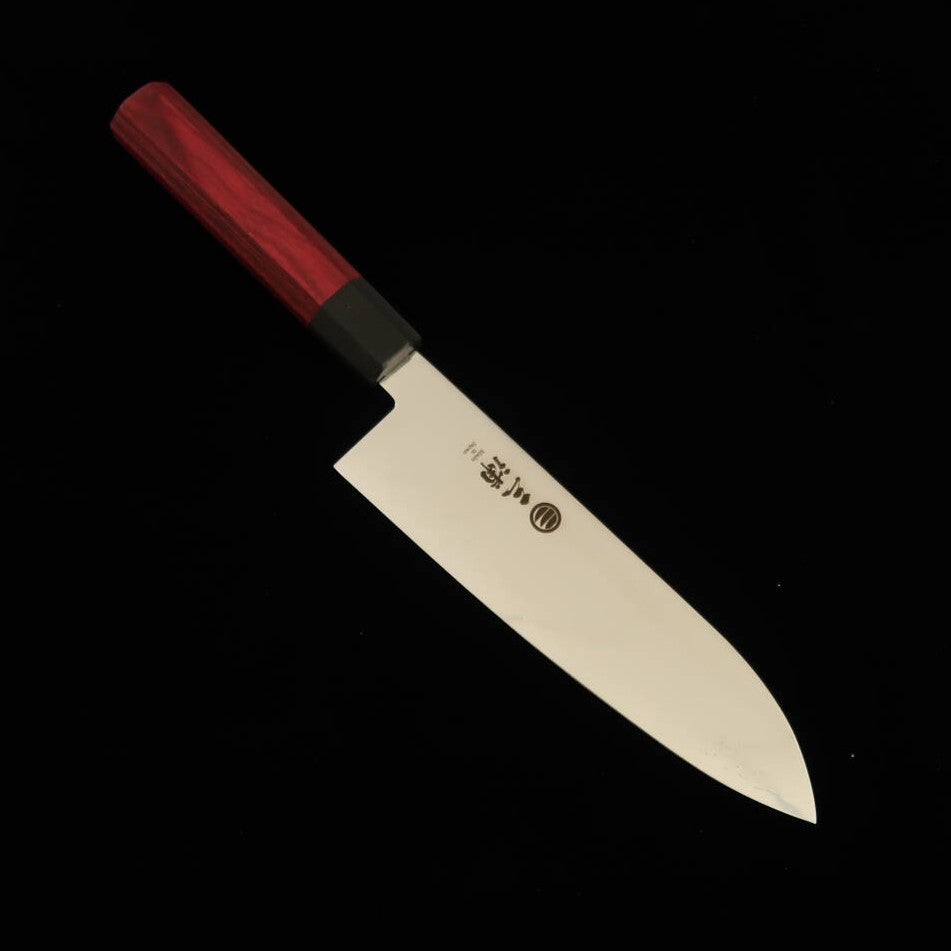 MIURA Santoku, Damas 33 couches, manche octogonal en bois composite rouge (180mm)