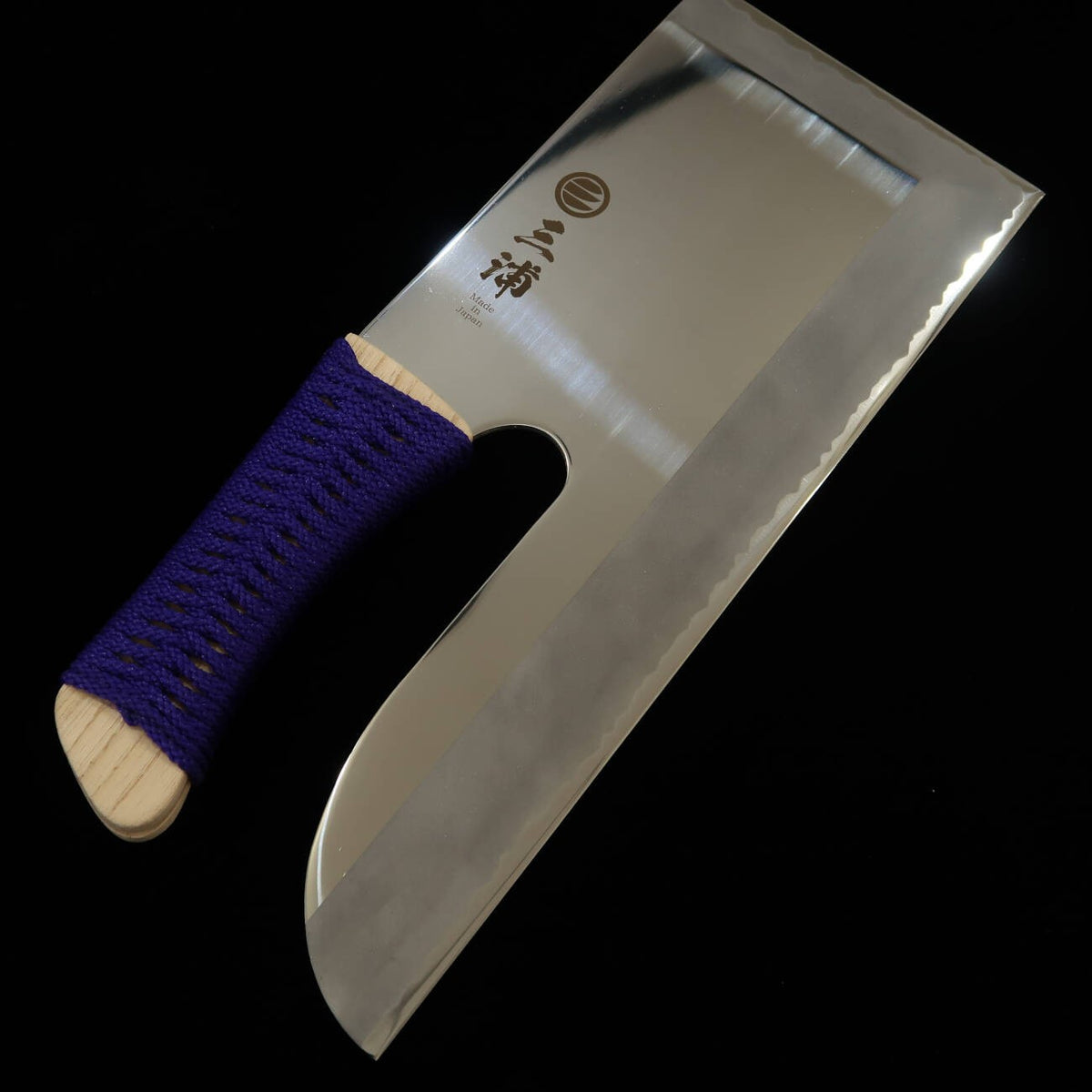 三浦 MIURA そば切り/麺切 ステンレス 滑り止め用紫の紐巻き柄（330mm）