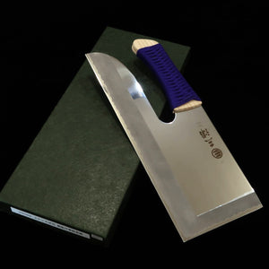 三浦 MIURA そば切り/麺切 ステンレス 滑り止め用紫の紐巻き柄（330mm）