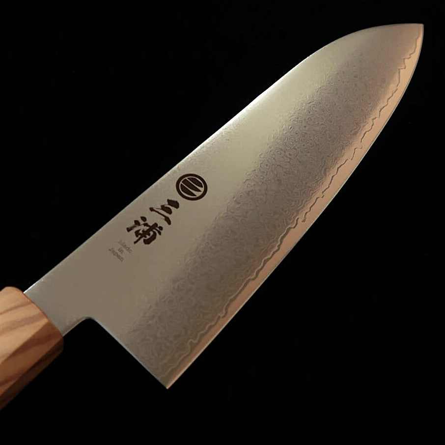 Miura VG10 Damascus Santoku with Integral Olive Wood Handle (180mm)