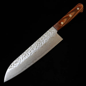 三浦 MIURA 三徳 AUS10 鎚目 ダマスカス 茶合板柄 （180mm）