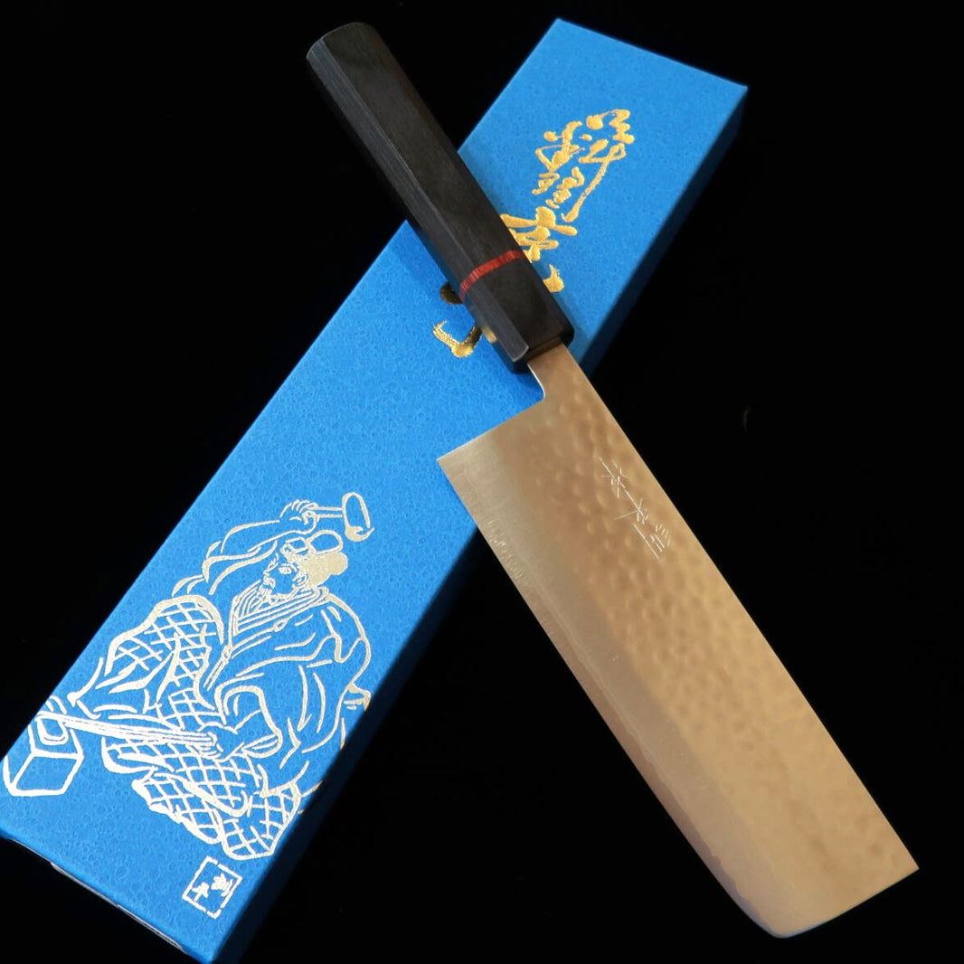 KUNPEI Kunpei-saku, nakiri, serie Kizami-ryu, VG1, damasco martilleado, mango octogonal de hierro rojo (165 mm)