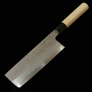 SAKAI KIKUMORI Kikuzuki series, Nakiri, Shirogami No. 2 with Nashiji finish and Magnolia Wood Handle (180mm)