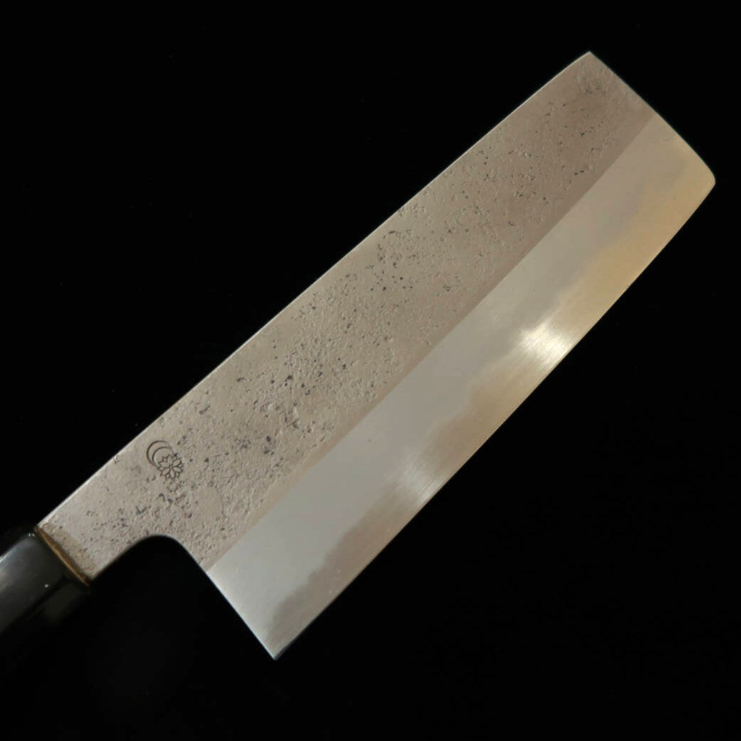 SAKAI KIKUMORI Kikuzuki series, Nakiri, Shirogami No. 2 with Nashiji finish and Magnolia Wood Handle (180mm)