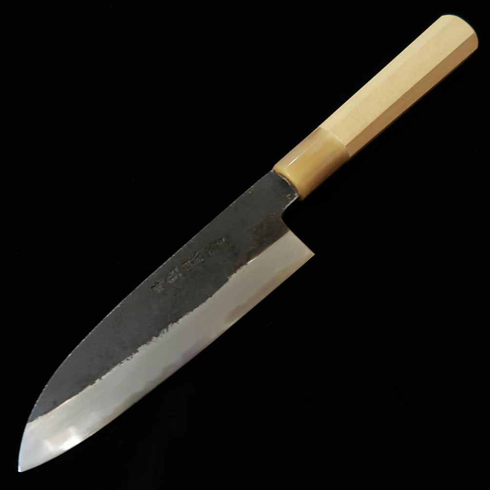 Faca MIURA Itadaki Tanaka Yoshikazu Santoku de Aço Branco Nº2 com Acabamento Kurouchi e Cabo Octogonal de  Magnólia (180mm)