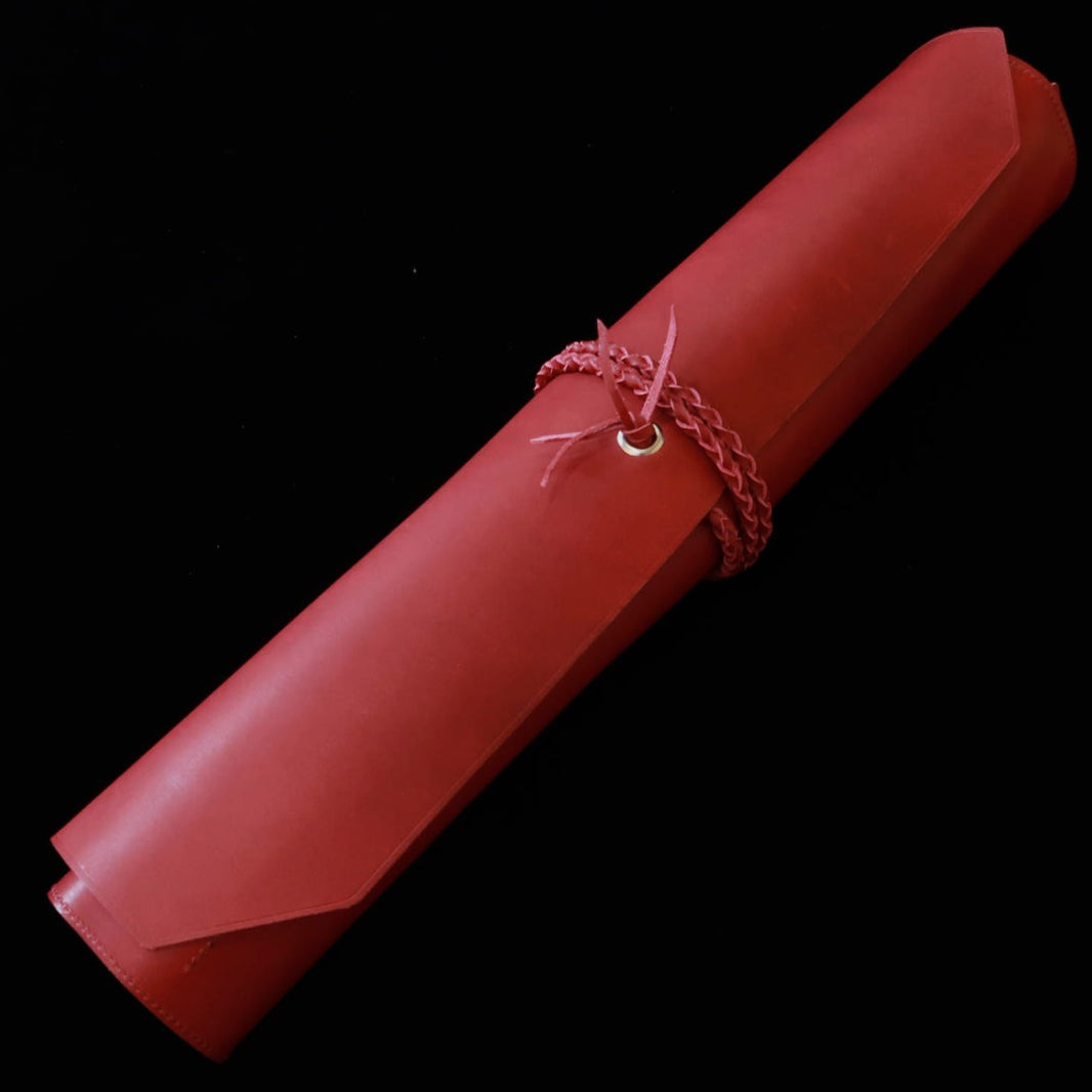 YOKU leatherworks Étui enroulable pour couteaux en cuir Long Lasting Leather Rouge 4 emplacements