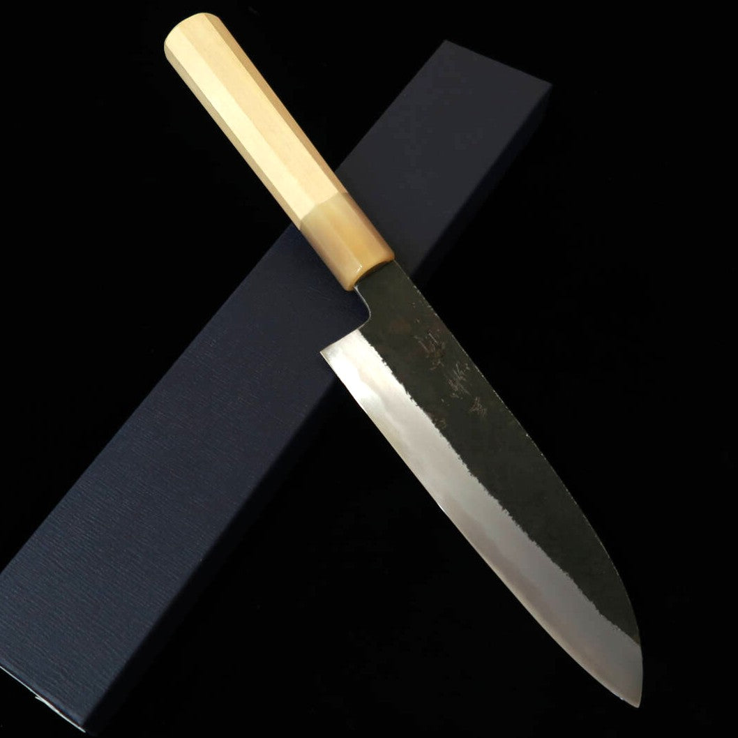 Faca MIURA Itadaki Tanaka Yoshikazu Santoku de Aço Branco Nº2 com Acabamento Kurouchi e Cabo Octogonal de  Magnólia (180mm)
