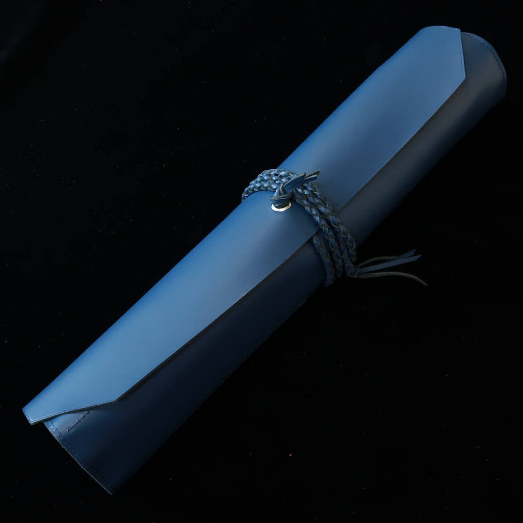 YOKU leatherworks Étui enroulable pour couteaux en cuir Long Lasting Leather Bleu 4 emplacements