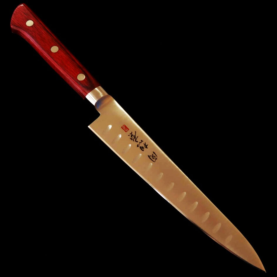 Petty SEKI SOUMA molibdeno, acabado con alveolos, mango de madera contrachapada roja (150mm)