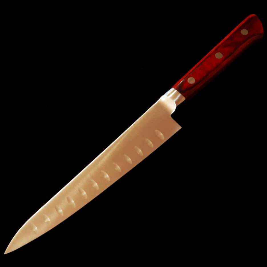 SEKI SOUMA, petty acier au molybdène, alvéolé, manche en contreplaqué rouge (150 mm)