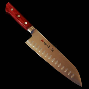 Seki Souma Molybdenum Steel Santoku Dimpled with Red Plywood Handle (180mm)
